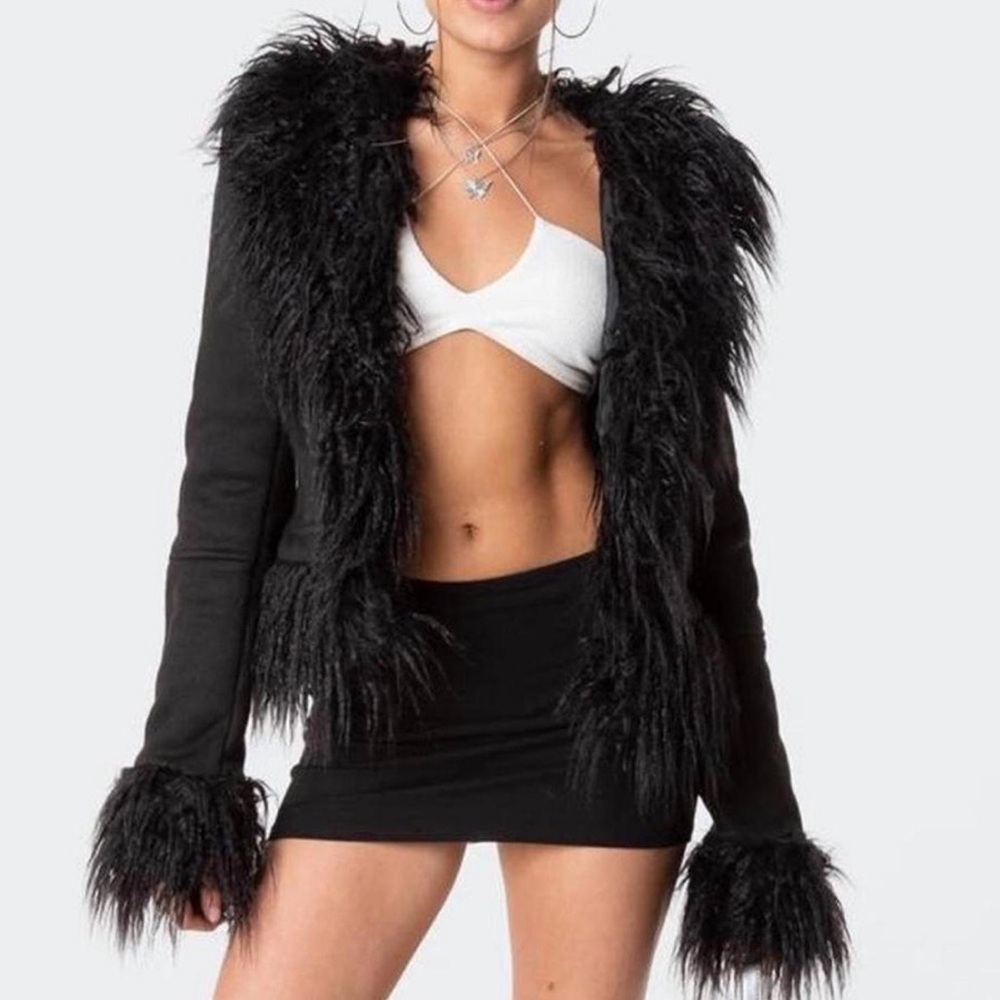 Black faux fur lined jacket
